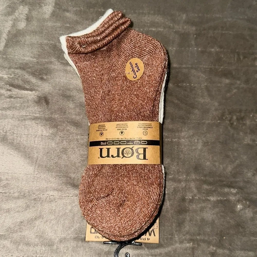BORN Earth Tones Ivory Brown White US W 4-10 Super Soft Quarter Socks Pack of 4